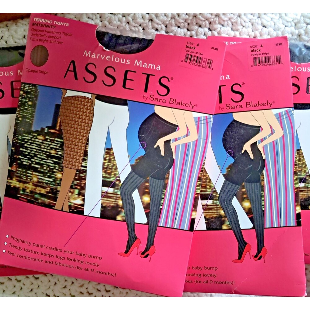 2 Pair Spanx Marvelous Mama Assets Shaping Tights Opaque Stripe Size 4 Maternity